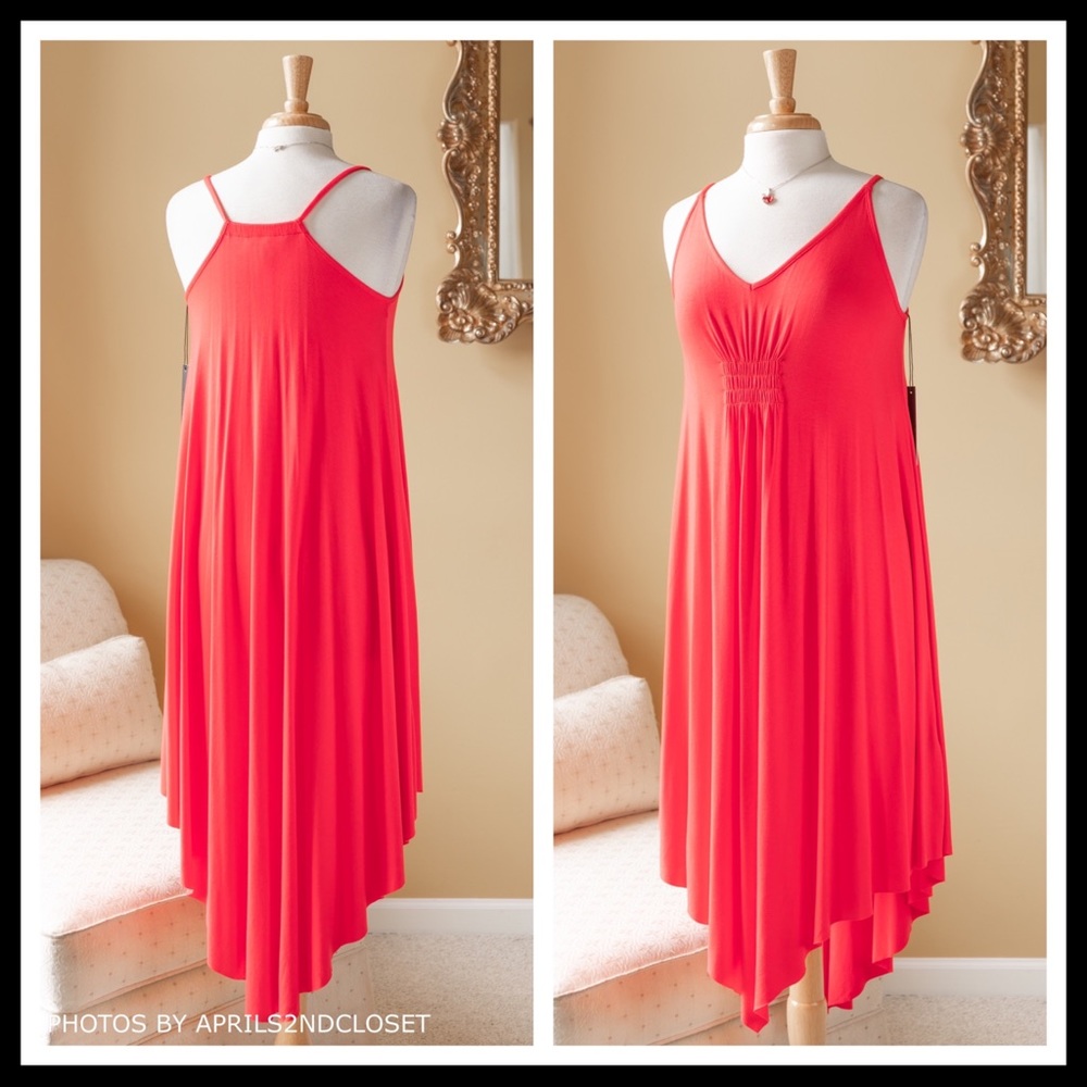 RED HI-LO KNIT MIDI SLIP TANK DRESS A3C - Picture 2 of 8